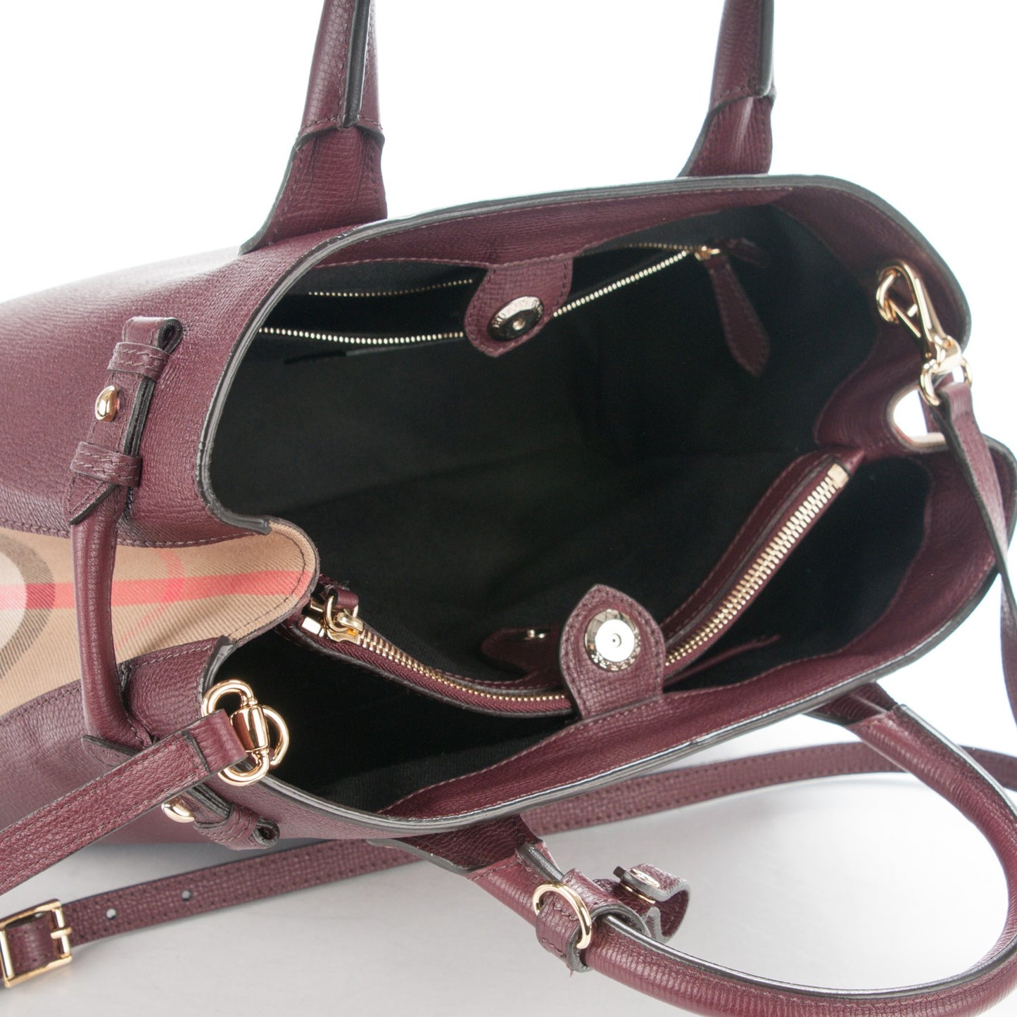 Grainy Calfskin House Check Medium Banner Tote Mahogany Red