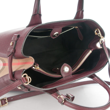 Burberry Grainy Calfskin House Check Medium Banner Tote Mahogany Red 5 of 8