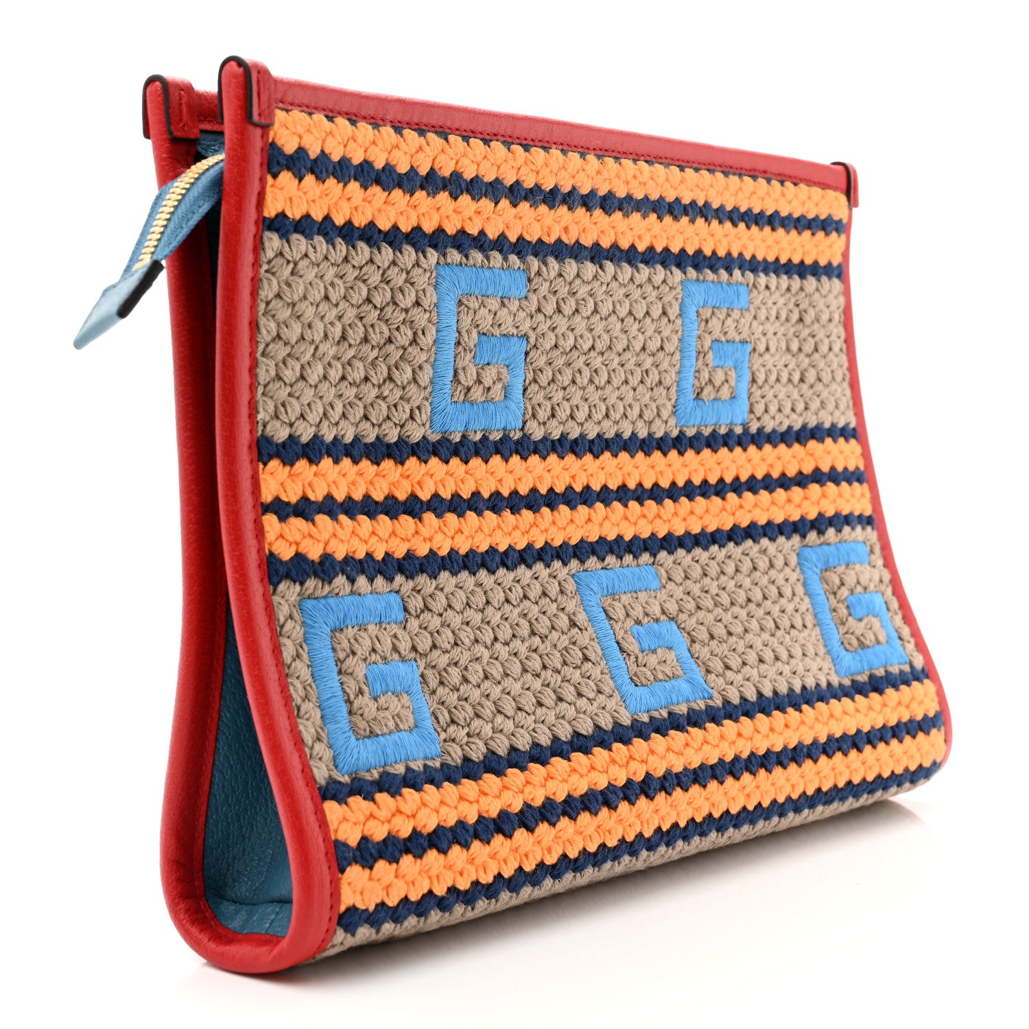 Gucci Fabric Embroidered Square G Mykonos Striped Case 3 of 9