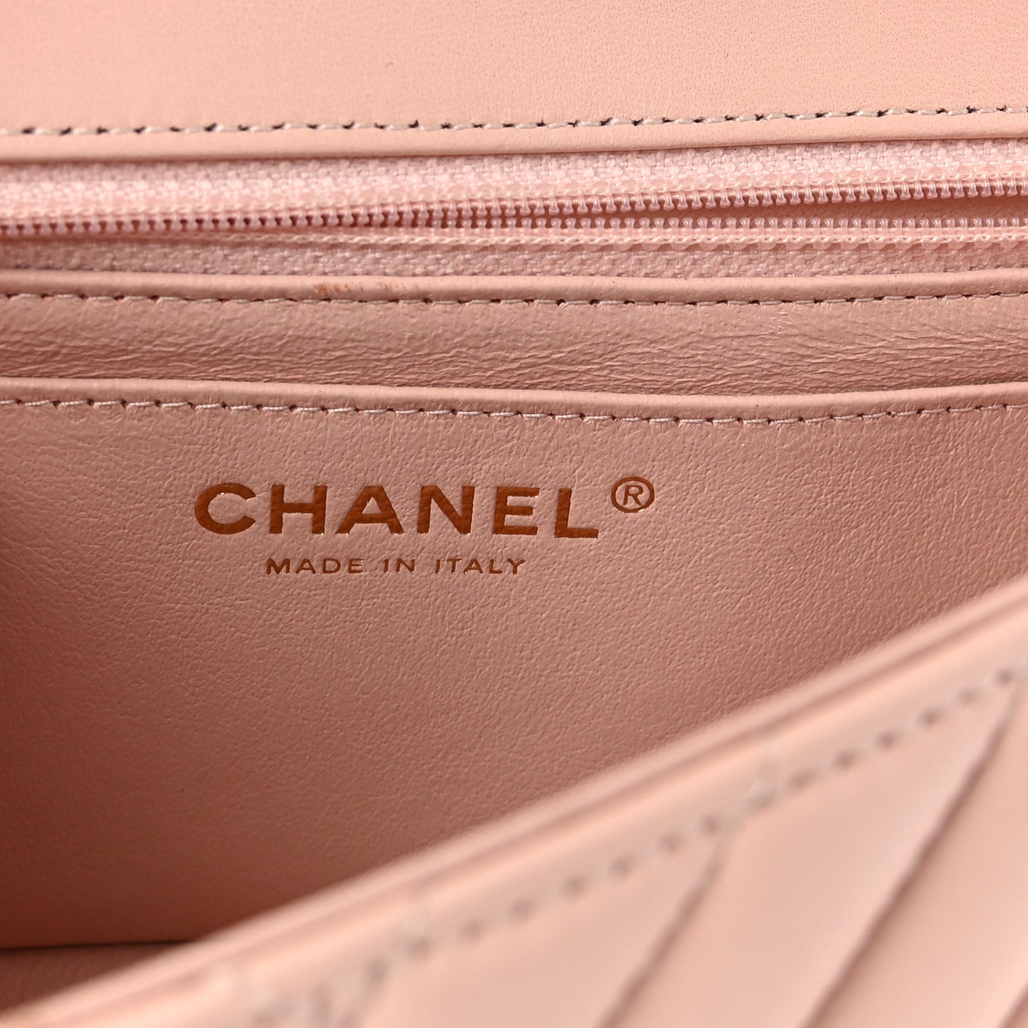 Calfskin Chevron Quilted Mini Rectangular Flap Light Pink