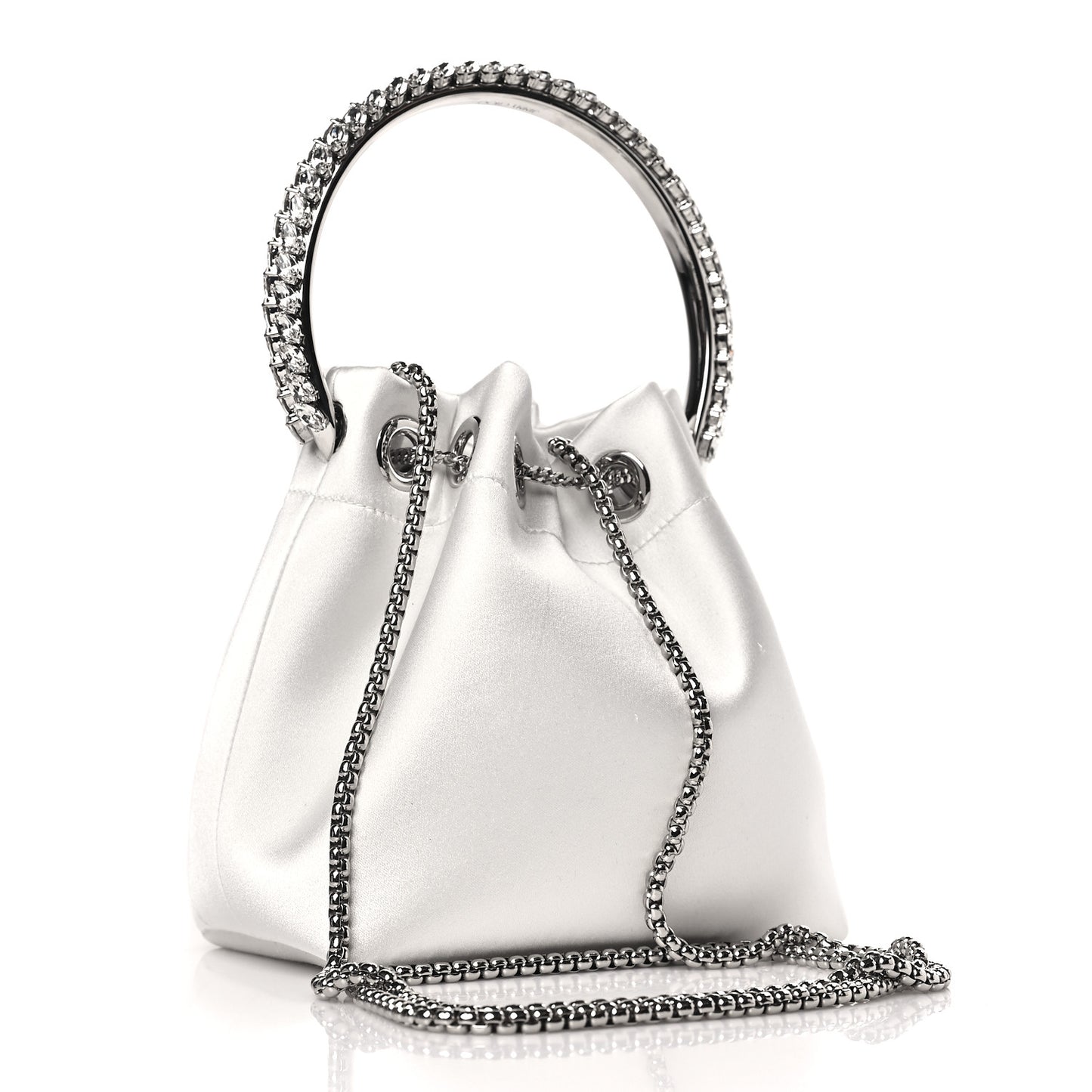 Satin Crystal Embellished Top Handle Bon Bon Bag Ivory