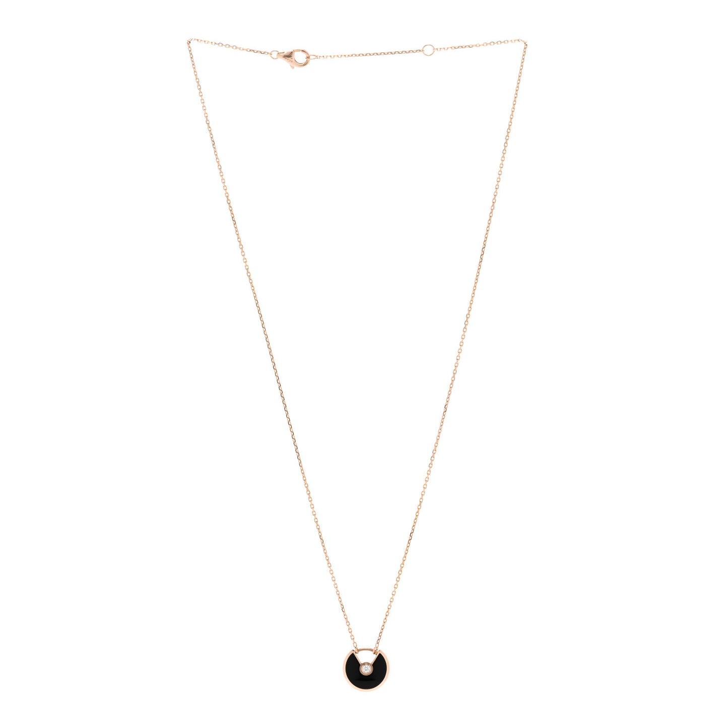 18K Pink Gold Diamond Black Onyx XS Amulette de Cartier Pendant Necklace