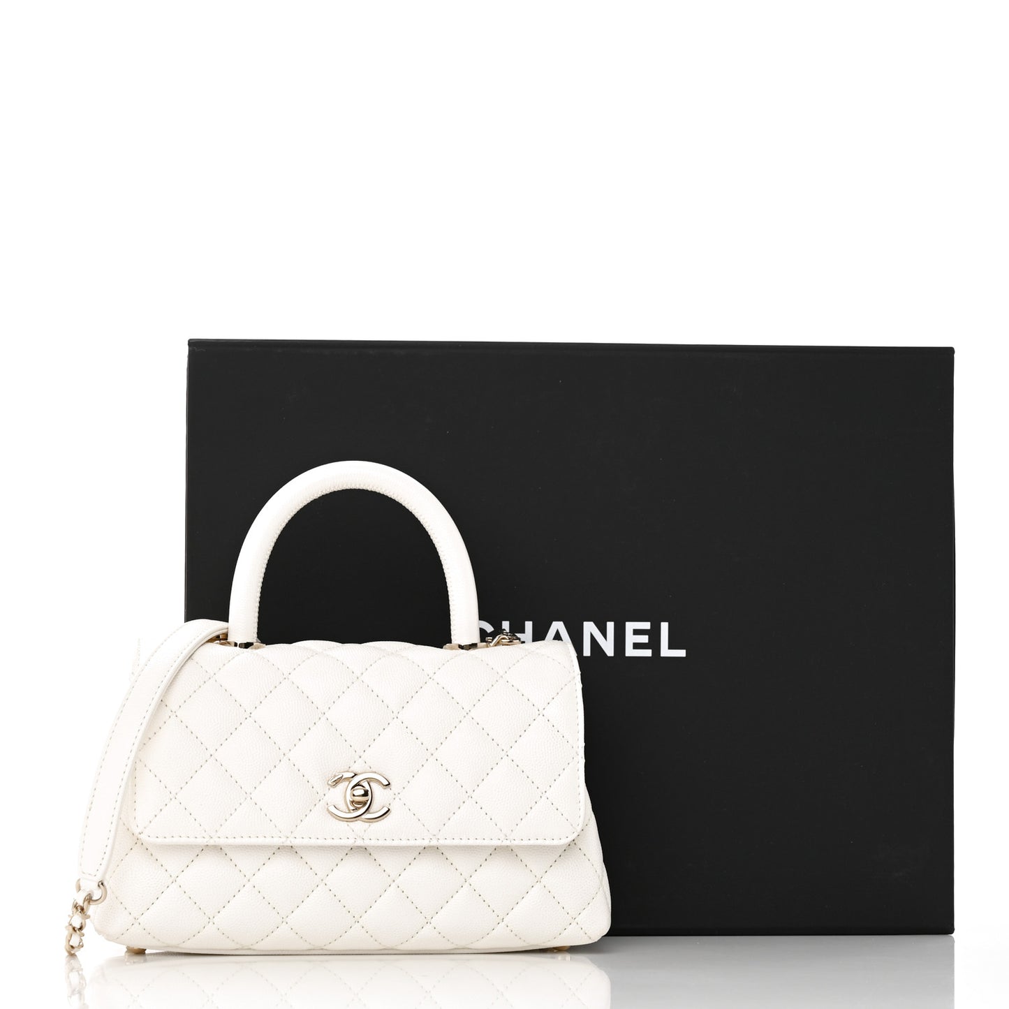 Caviar Quilted Mini Coco Handle Flap White