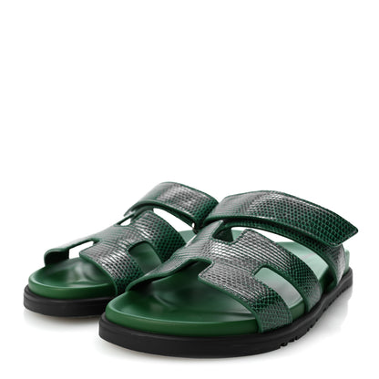 Hermes Lizard Womens Chypre Sandals 38 Vert Electrique 4 of 10
