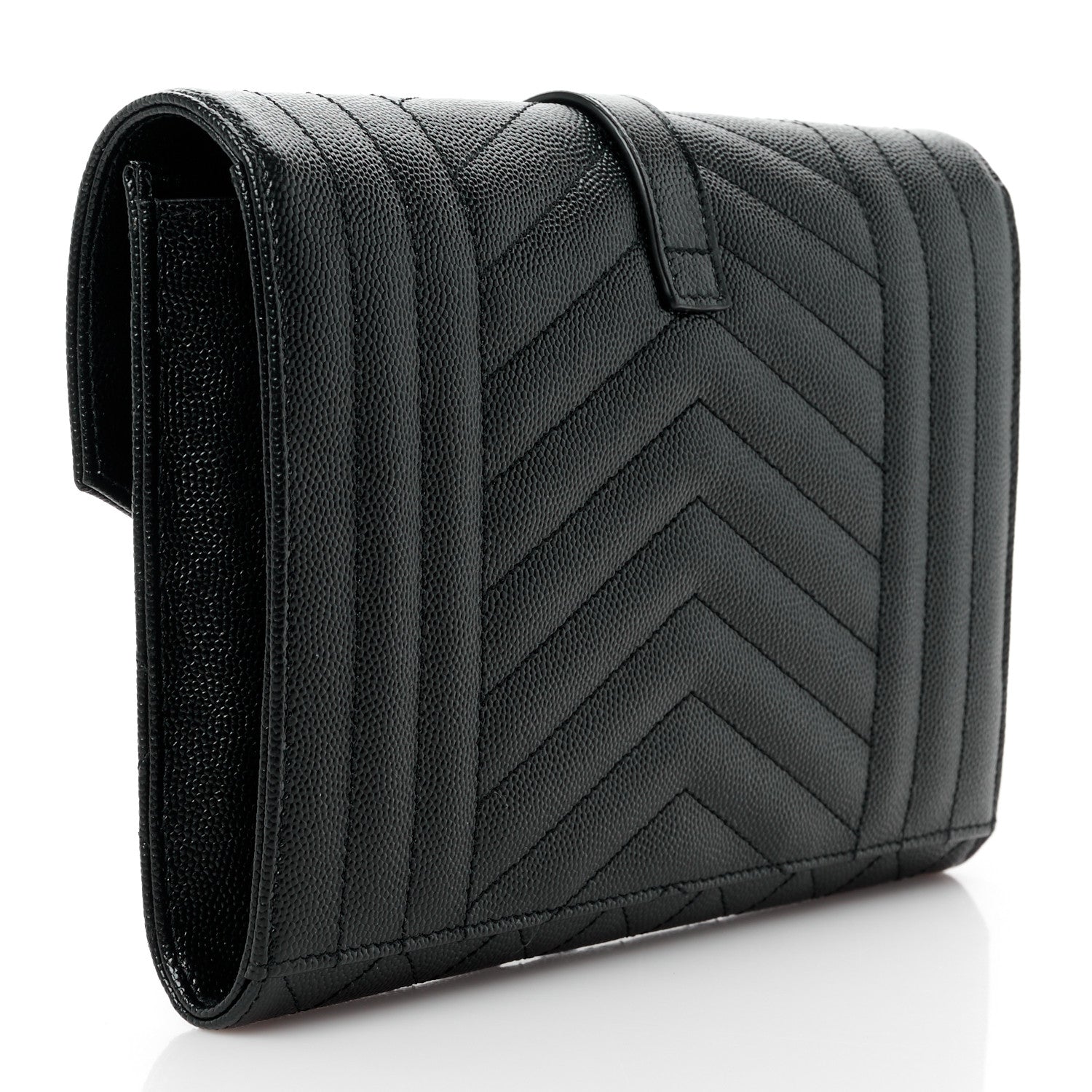Saint Laurent Grain De Poudre Textured Mixed Matelasse Triquilt Monogram Clutch Black 3 of 11