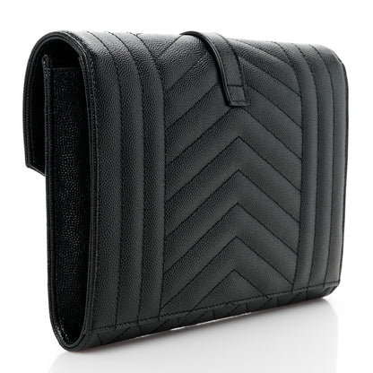 Saint Laurent Grain De Poudre Textured Mixed Matelasse Triquilt Monogram Clutch Black 3 of 11