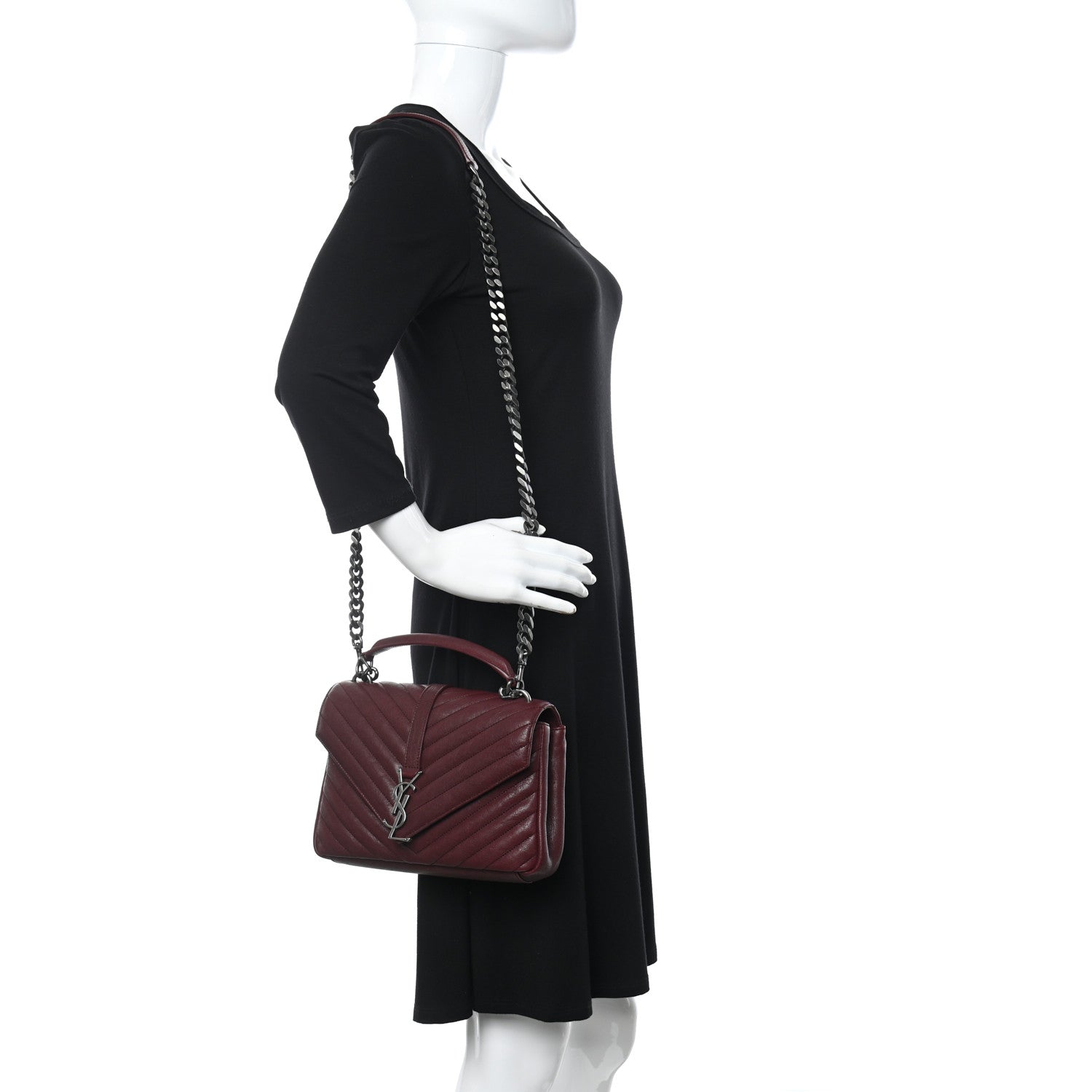 Saint Laurent Sheepskin Matelasse Chevron Monogram Medium College Bag Rouge Legion 3 of 10