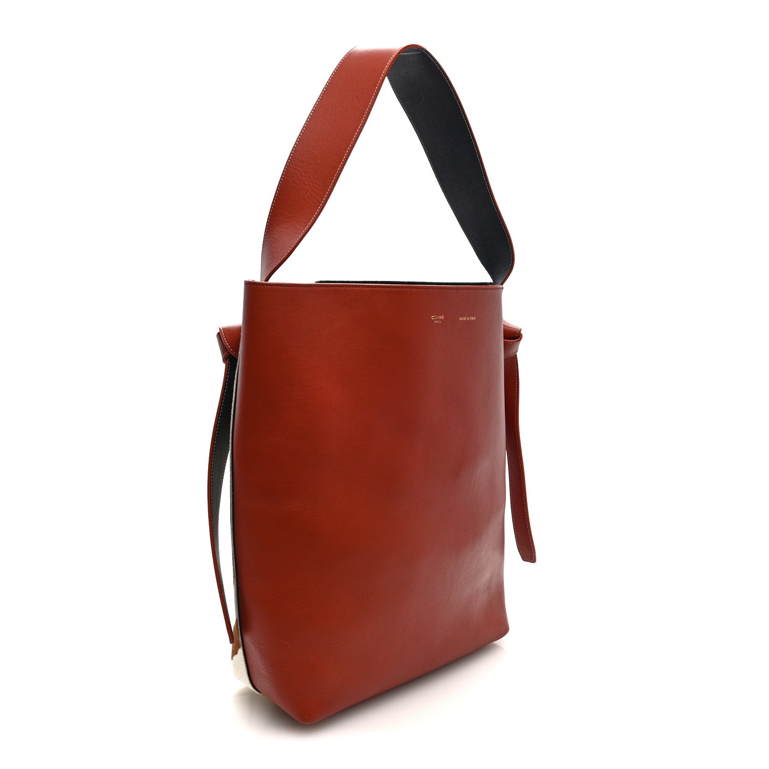 Celine Shiny Smooth Calfskin Zebra Printed Felt Small Twisted Cabas Chalk Brick 4 of 10