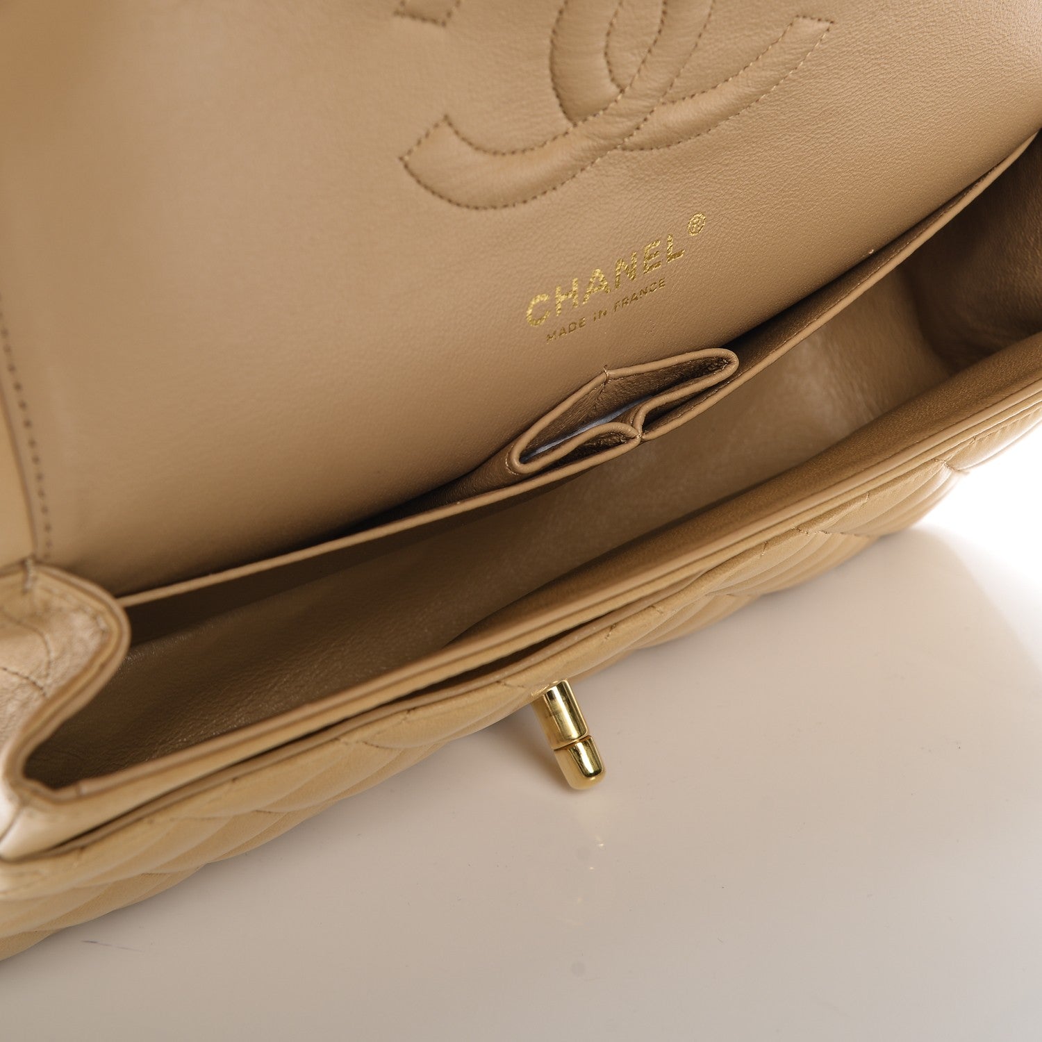 Chanel Lambskin Quilted Medium Double Flap Beige 7 of 10