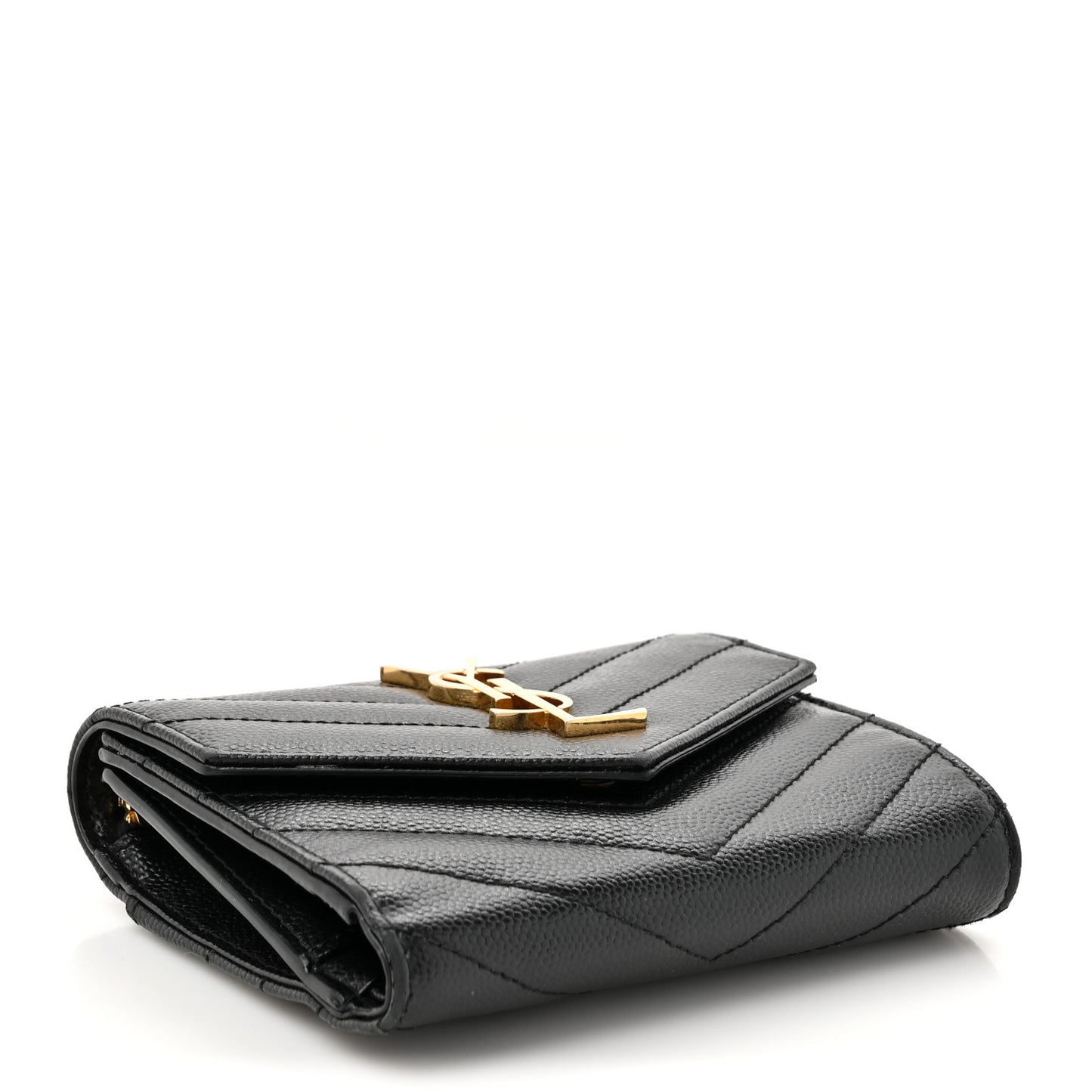 Grain De Poudre Matelasse Chevron Monogram Compact Tri Fold Wallet Black