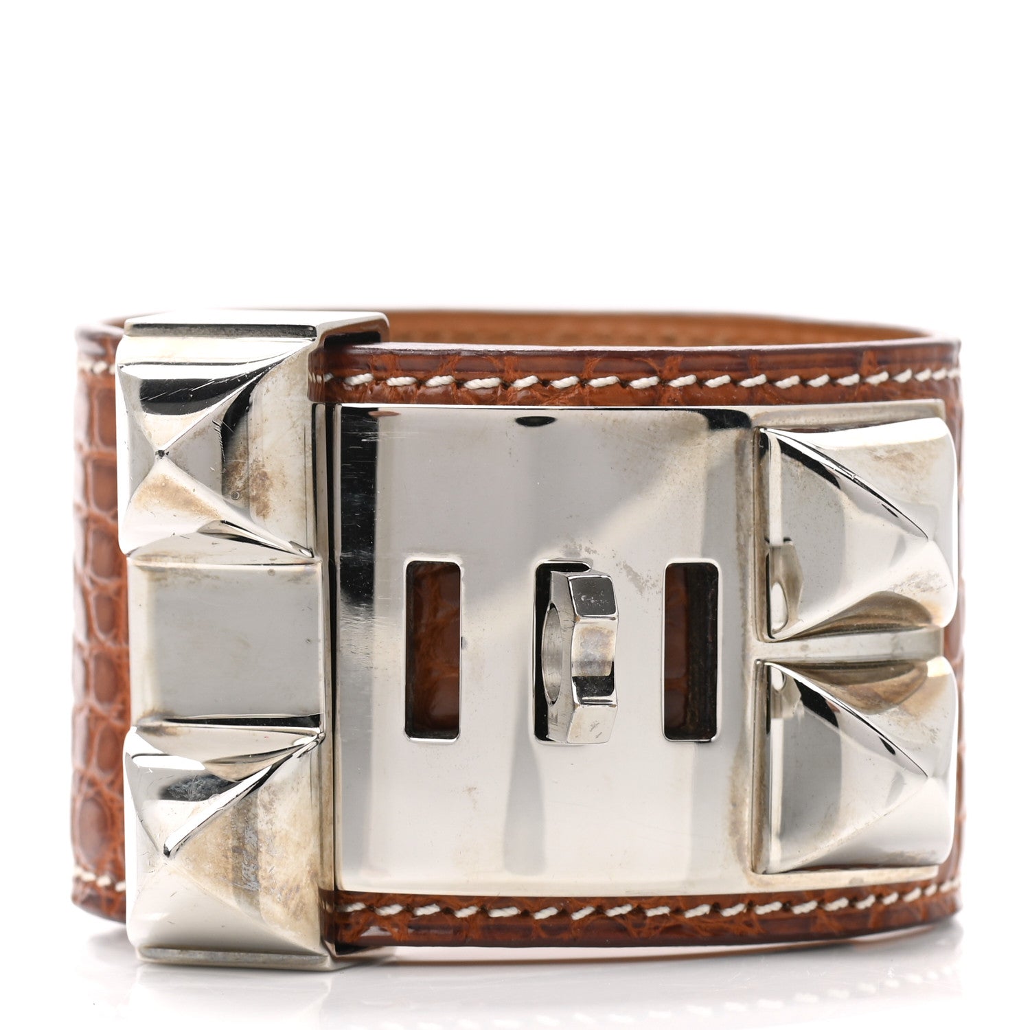 Hermes Shiny Alligator Collier De Chien CDC Bracelet Fauve 4 of 8