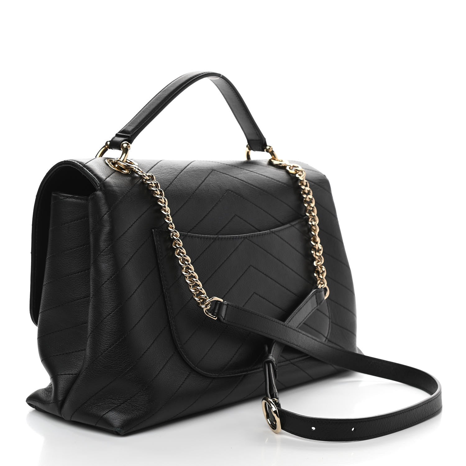 Chanel Grained Calfskin Chevron Stitched Medium Chic Top Handle Flap Black 3 of 10