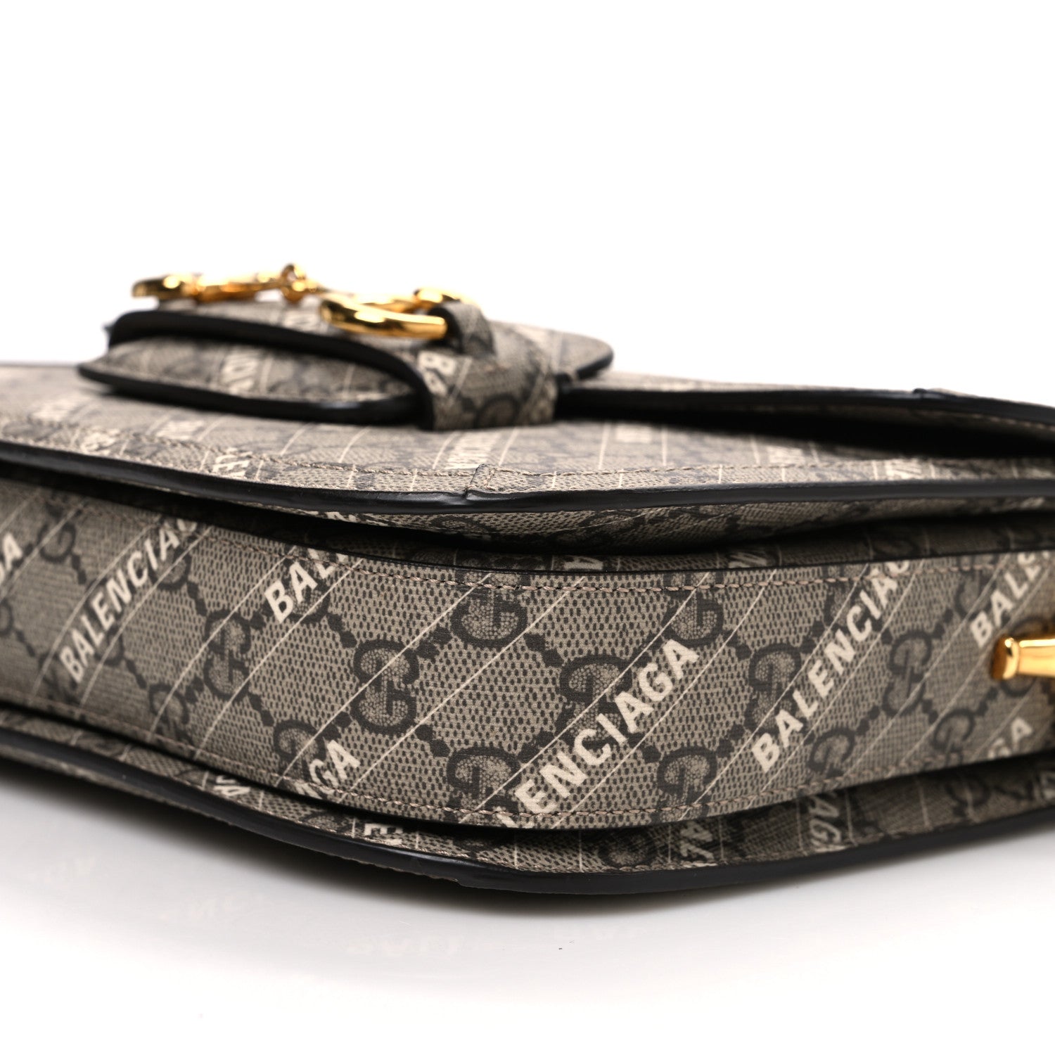 Gucci X BALENCIAGA GG Supreme Monogram Logo Print Horsebit 1955 Shoulder Bag Beige Ebony 10 of 10