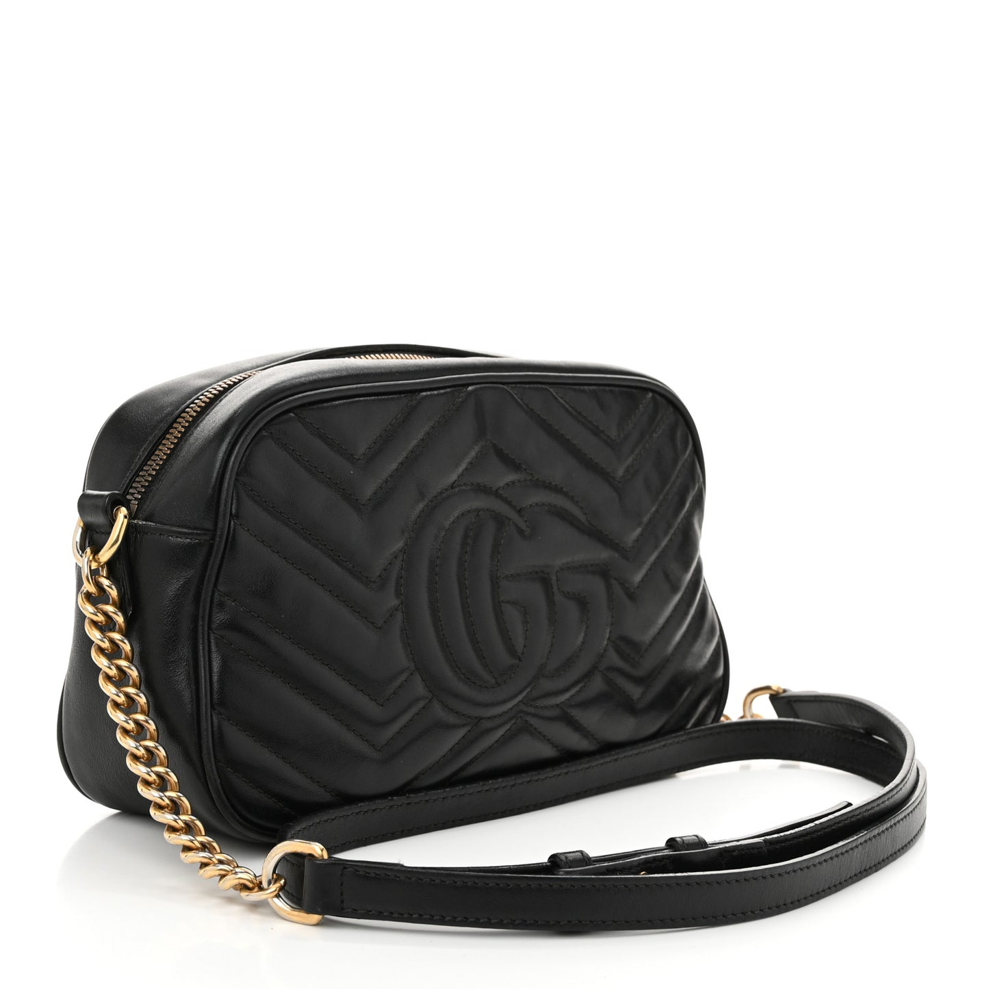 Calfskin Matelasse Small GG Marmont Chain Shoulder Bag Black