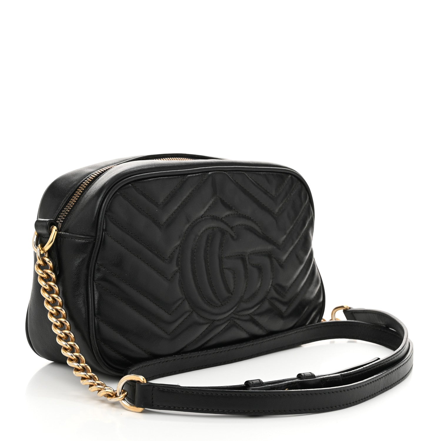Gucci Calfskin Matelasse Small GG Marmont Chain Shoulder Bag Black 3 of 12