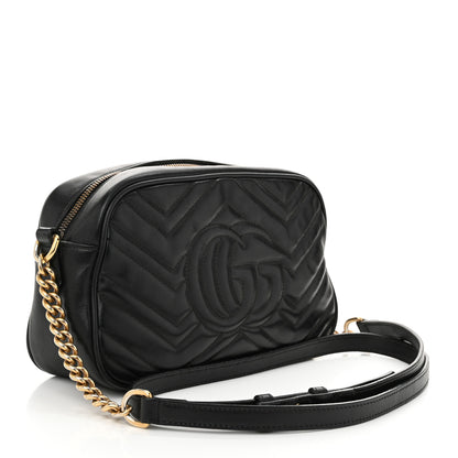 Gucci Calfskin Matelasse Small GG Marmont Chain Shoulder Bag Black 3 of 12