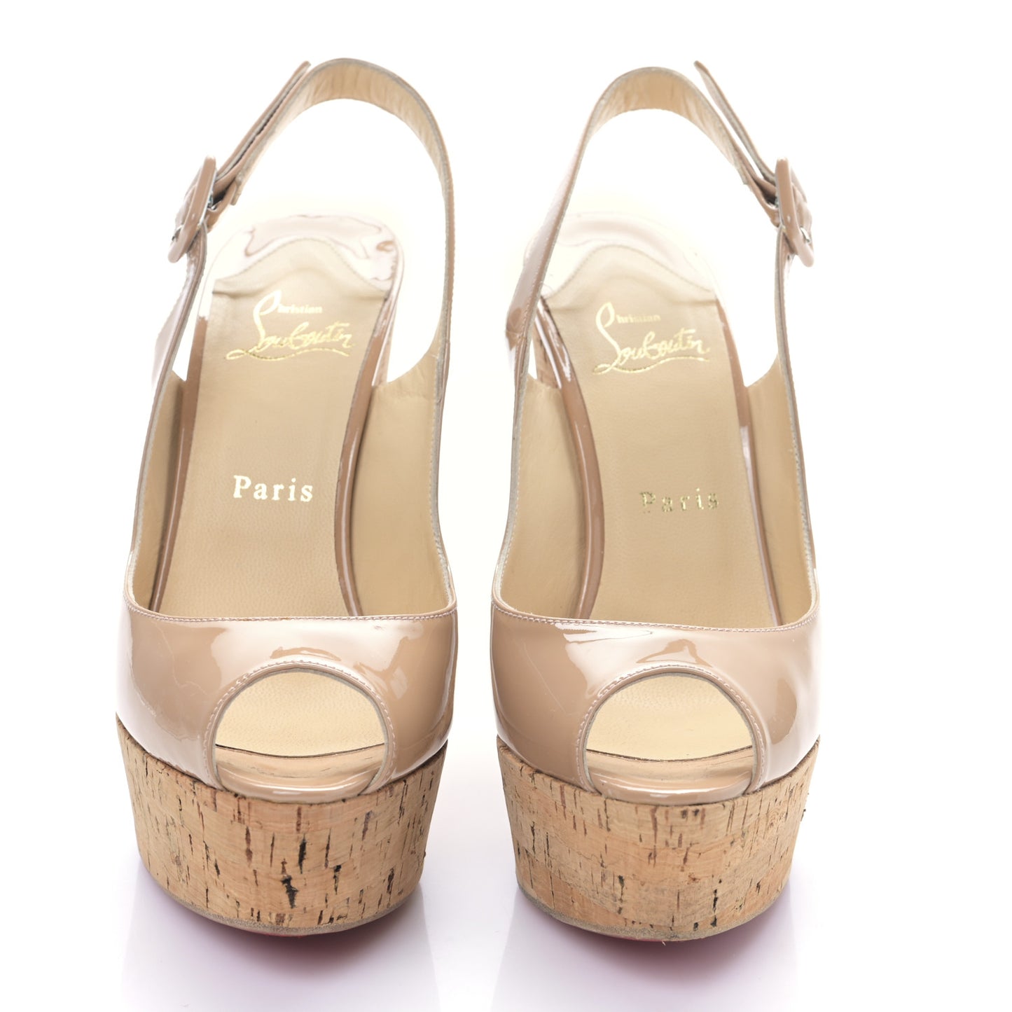 Patent Cork Une Plume Sling 140 Wedge Sandals 38 Nude