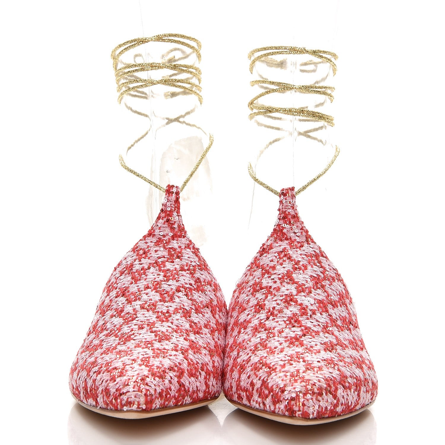 Chanel Sequin Pointed Toe Mules 38 Red Gold 2 of 8