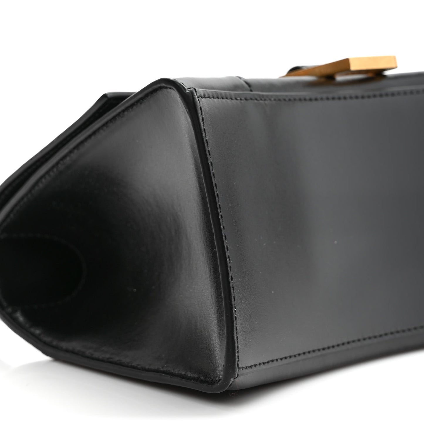 Shiny Box Calfskin Small Hourglass Top Handle Bag Black