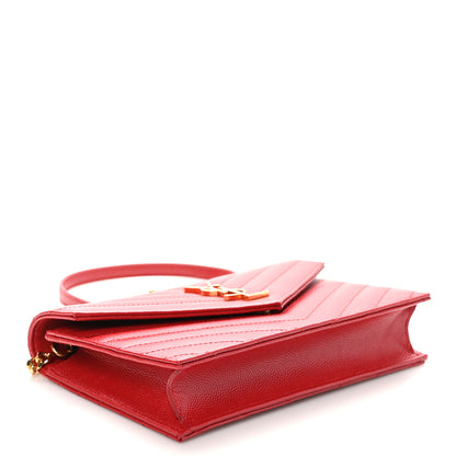 Saint Laurent Grain De Poudre Matelasse Chevron Monogram Envelope Chain Wallet New Red 4 of 10