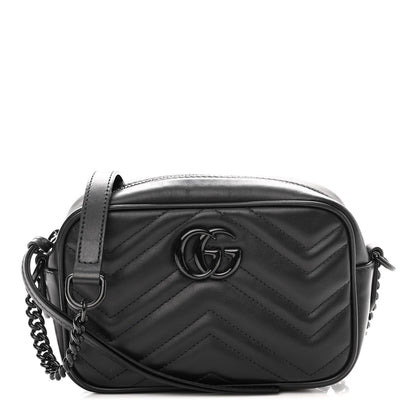Gucci Calfskin Matelasse Monochrome Mini GG Marmont Chain Shoulder Bag Black 1 of 8