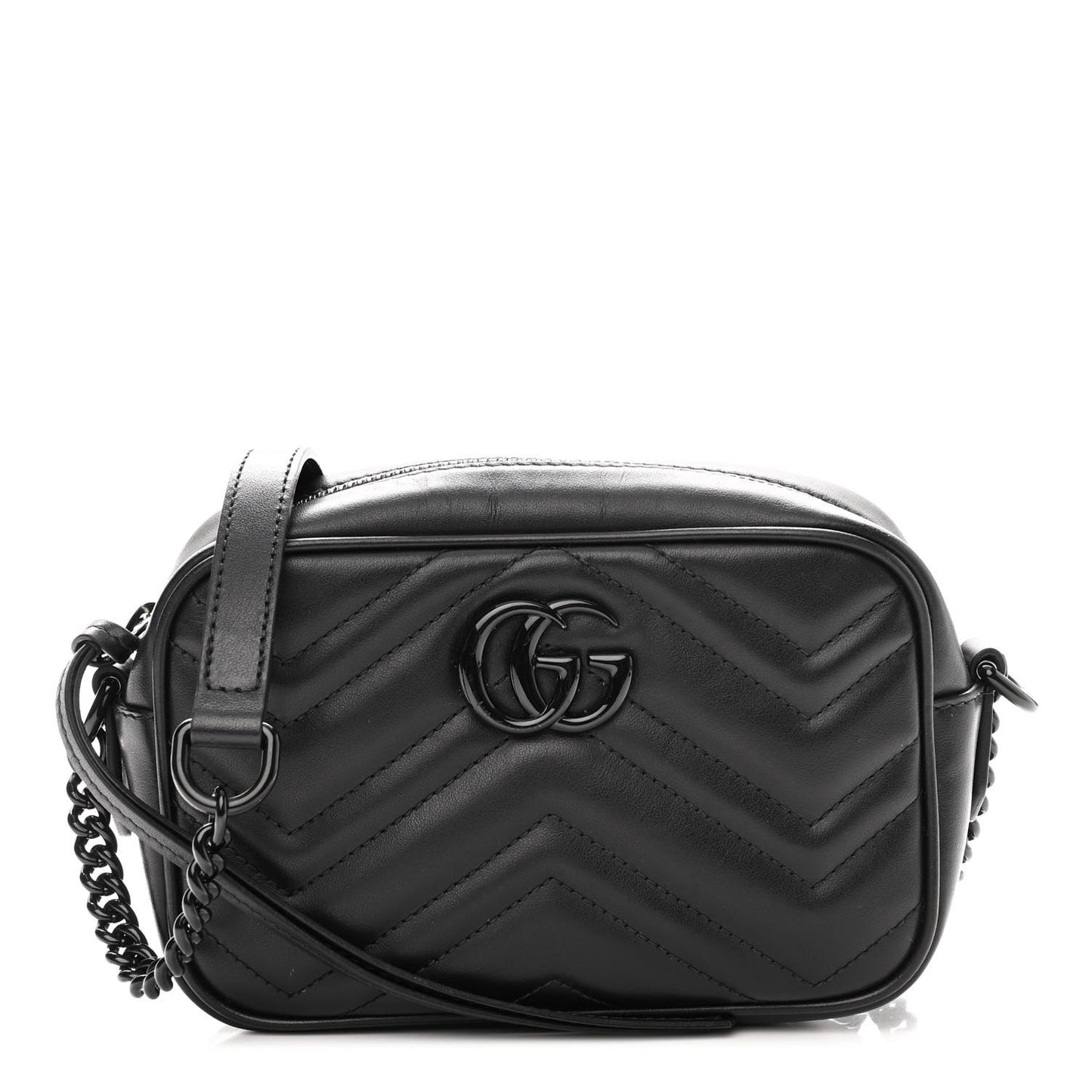 Calfskin Matelasse Monochrome Mini GG Marmont Chain Shoulder Bag Black
