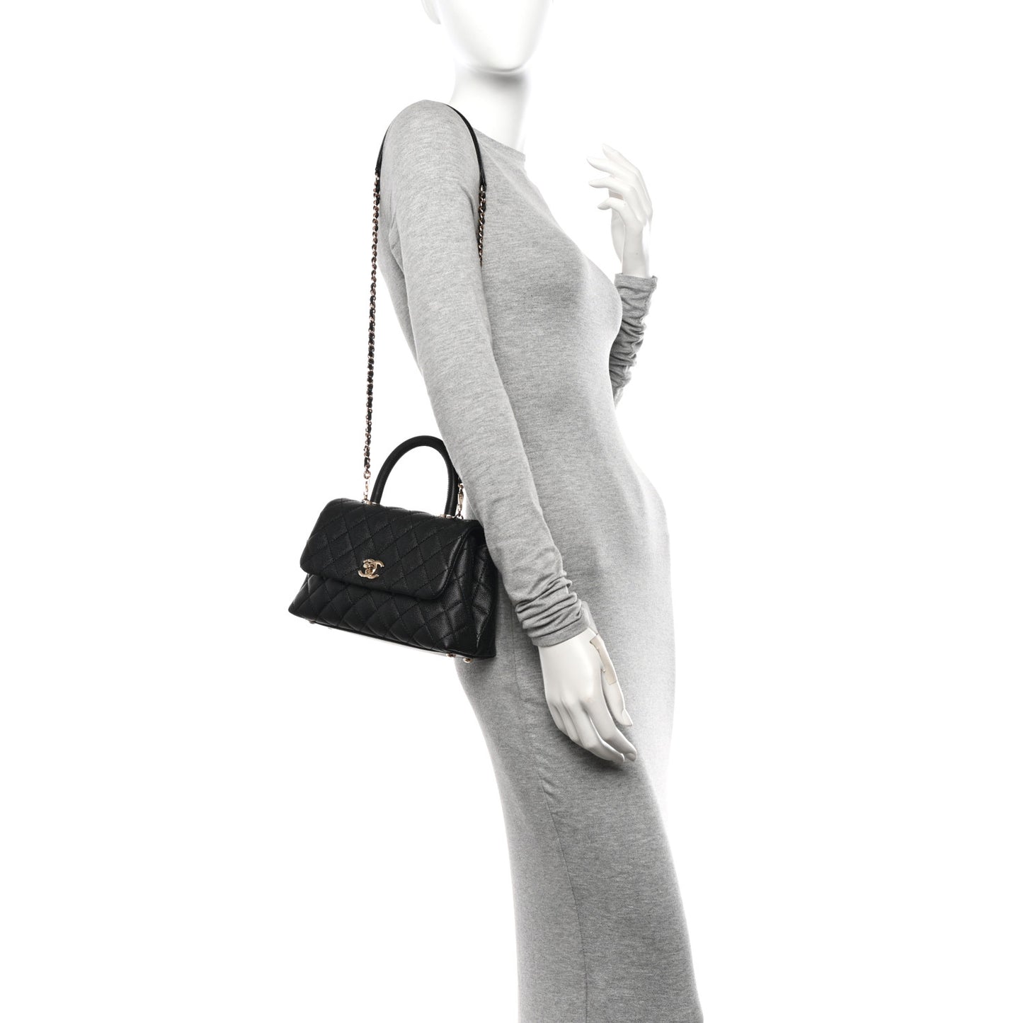 Caviar Quilted Mini Coco Handle Flap Black
