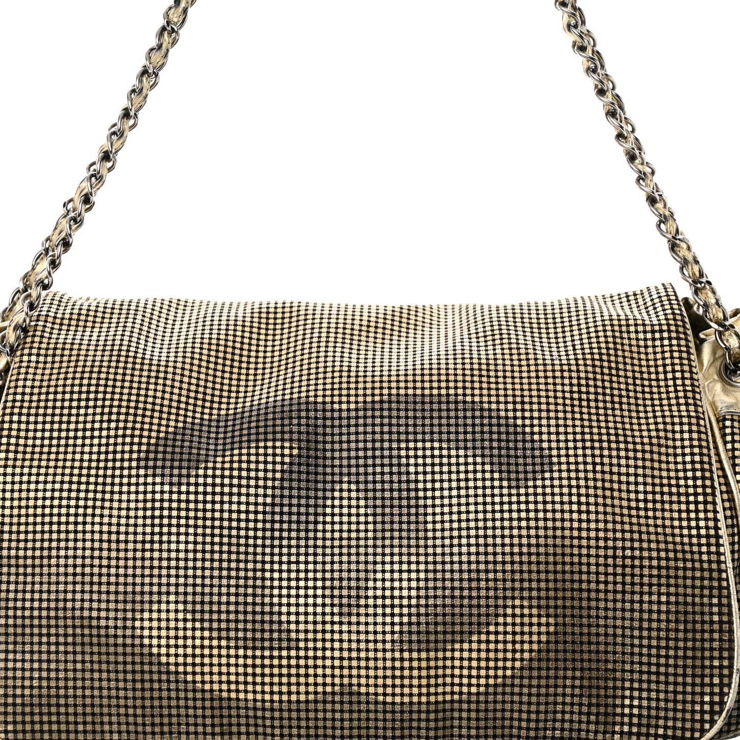 Metallic Lambskin Perforated Hollywood Accordion Flap Bag Gold