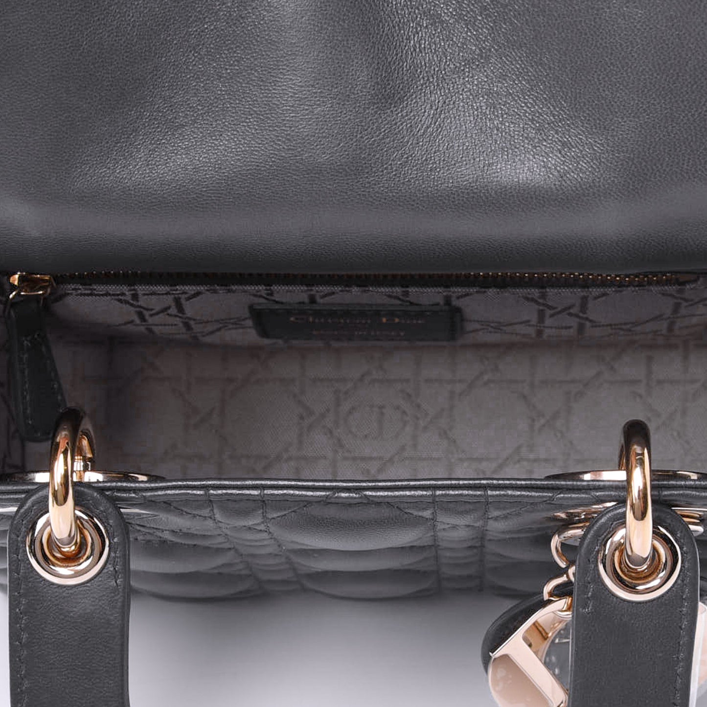 Lambskin Cannage Small Lucky Badges My Lady Dior Dark Grey