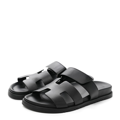 Hermes Calfskin Womens Chypre Sandals 38.5 Black 3 of 12