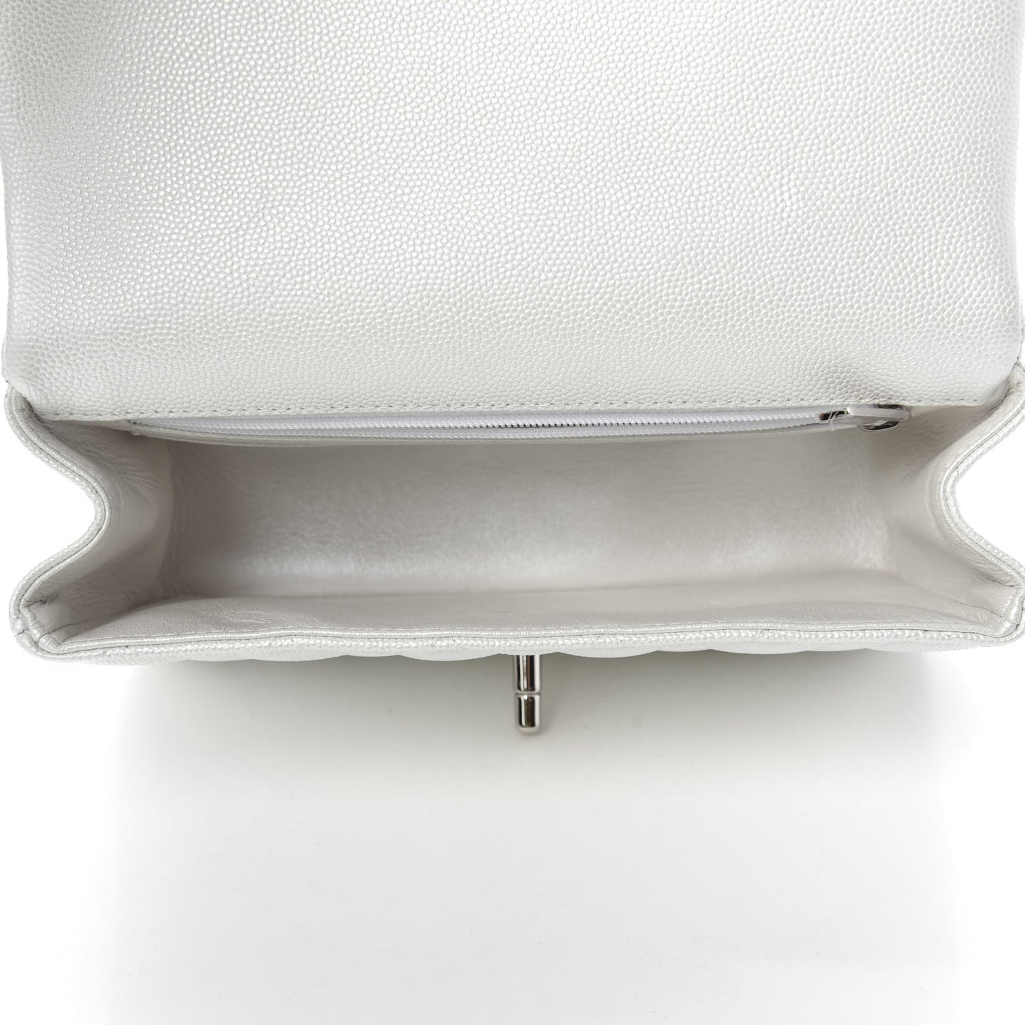 Iridescent Caviar Quilted Mini Top Handle Rectangular Flap White