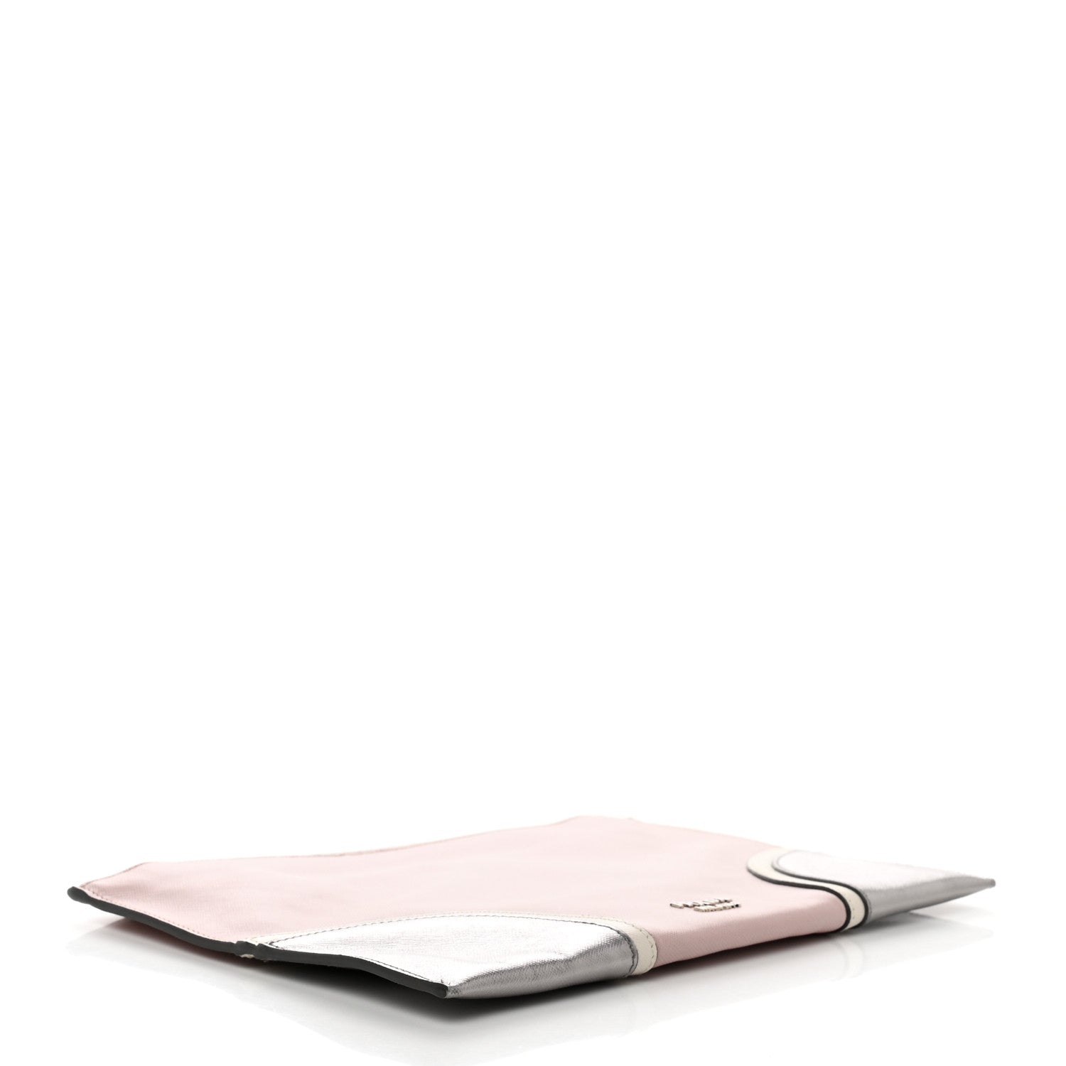 Prada Metallic Saffiano Hand Strap Clutch Pink Silver 4 of 7