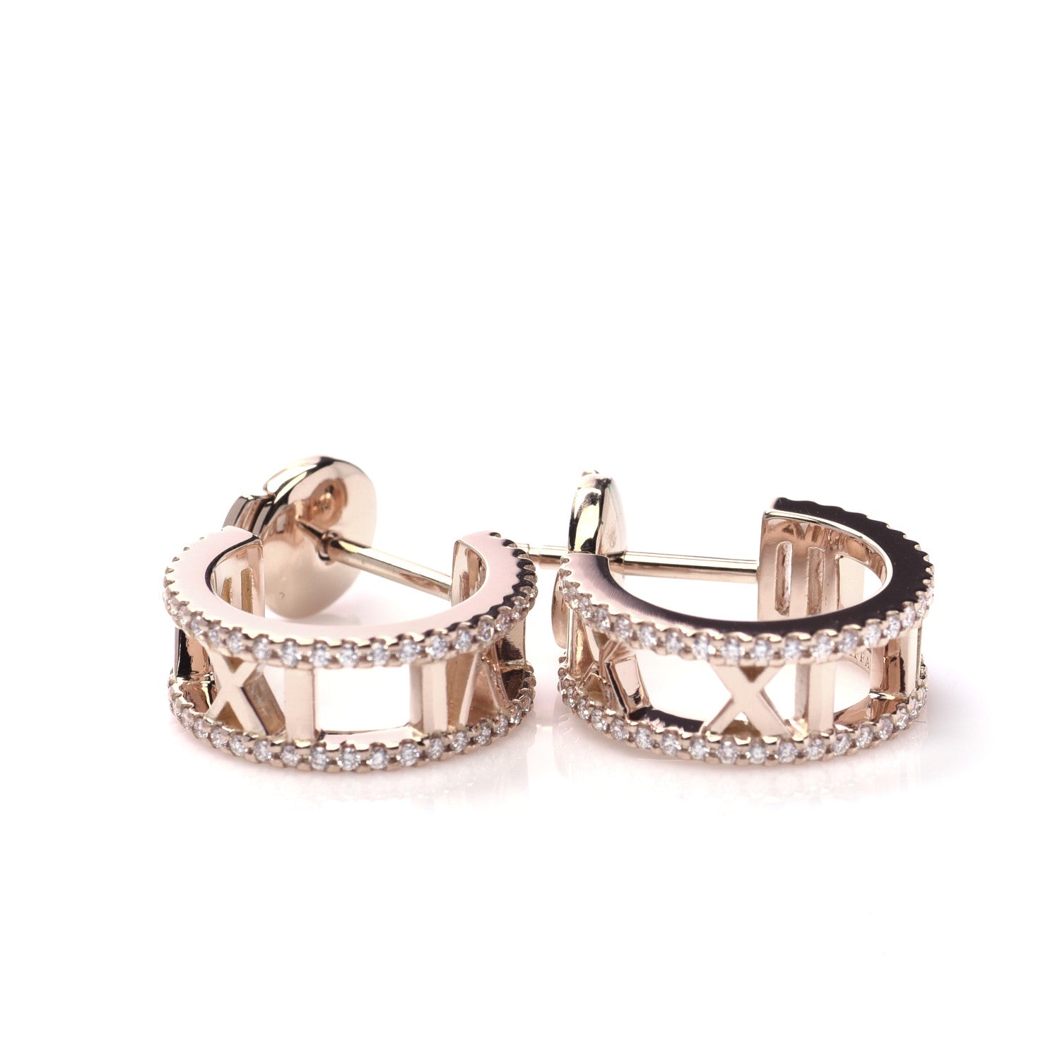 Tiffany 18K Rose Gold Diamond Atlas Open Hoop Earrings 5 of 6