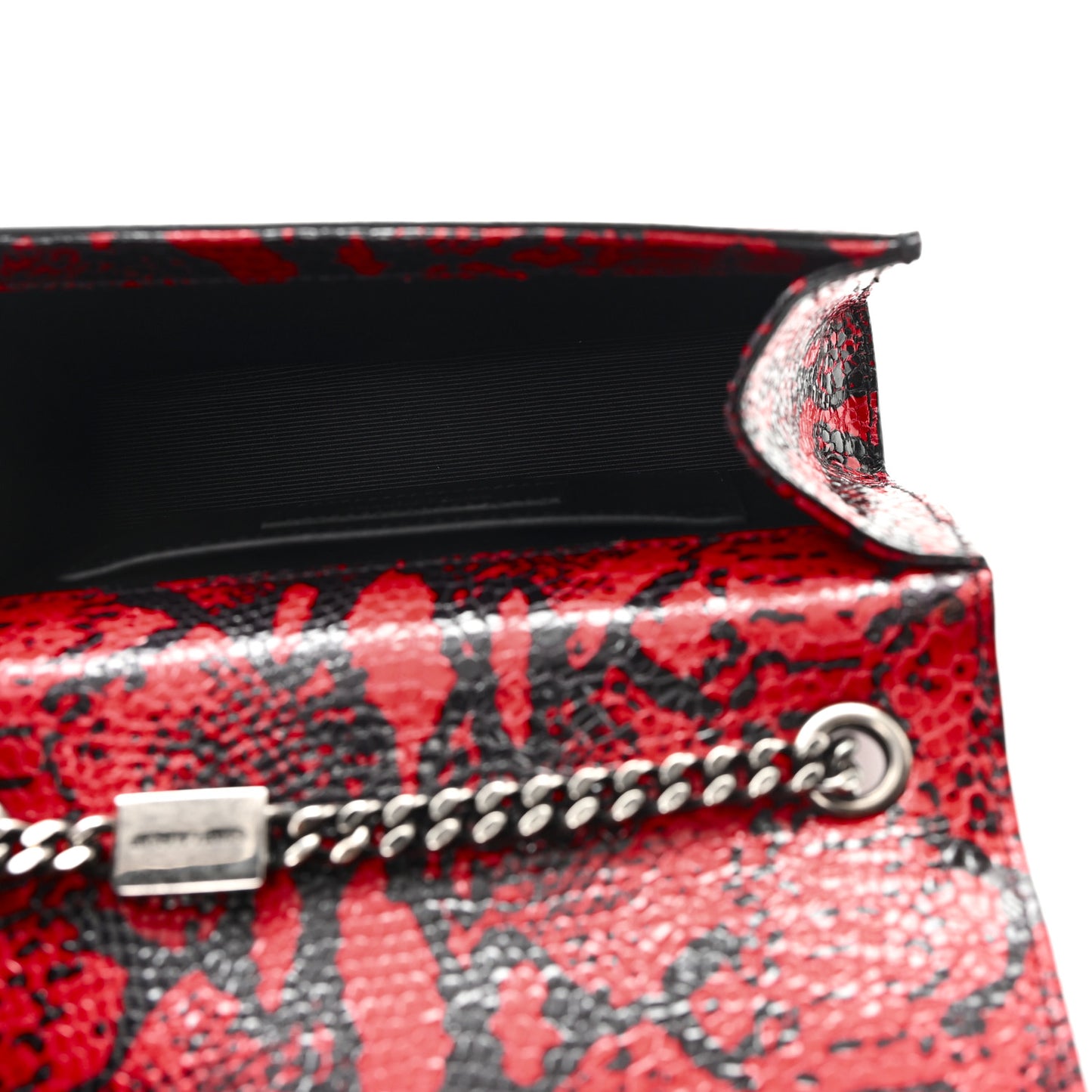 Calfskin Snakeskin Embossed Small Classic Monogram Kate Tassel Satchel Red Black