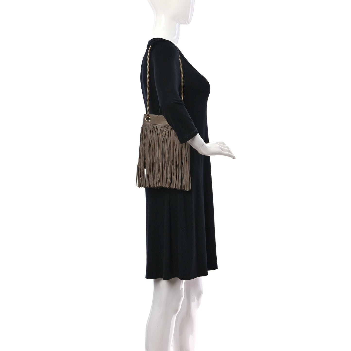 Suede Calfskin Small Grace Fringed Hobo Bag Dusty Grey