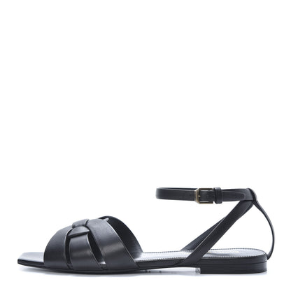 Saint Laurent Calfskin Tribute 05 Ankle Strap Sandals 37 Black 1 of 9