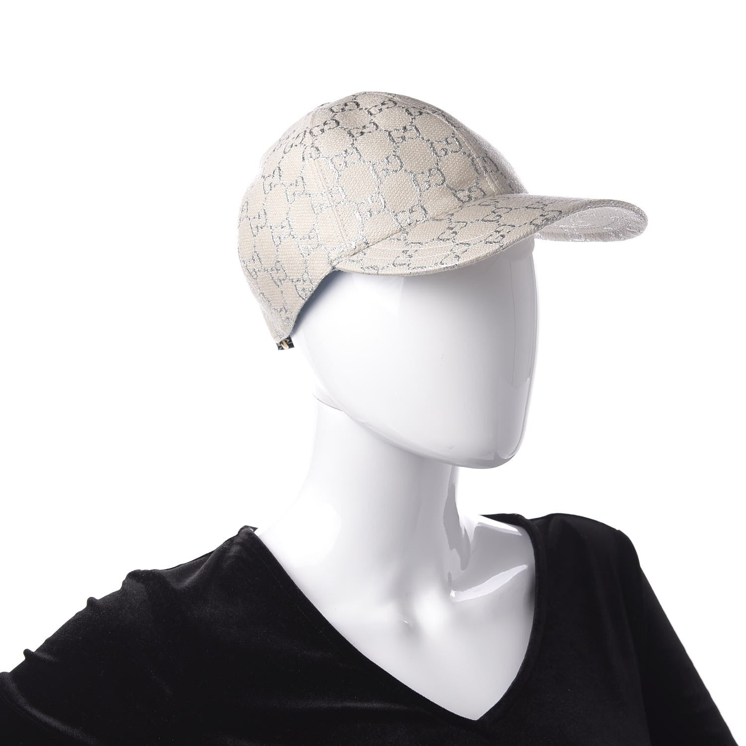 Gucci Canvas Lame GG Monogram Rush Baseball Hat M Gardenia Silver 2 of 9