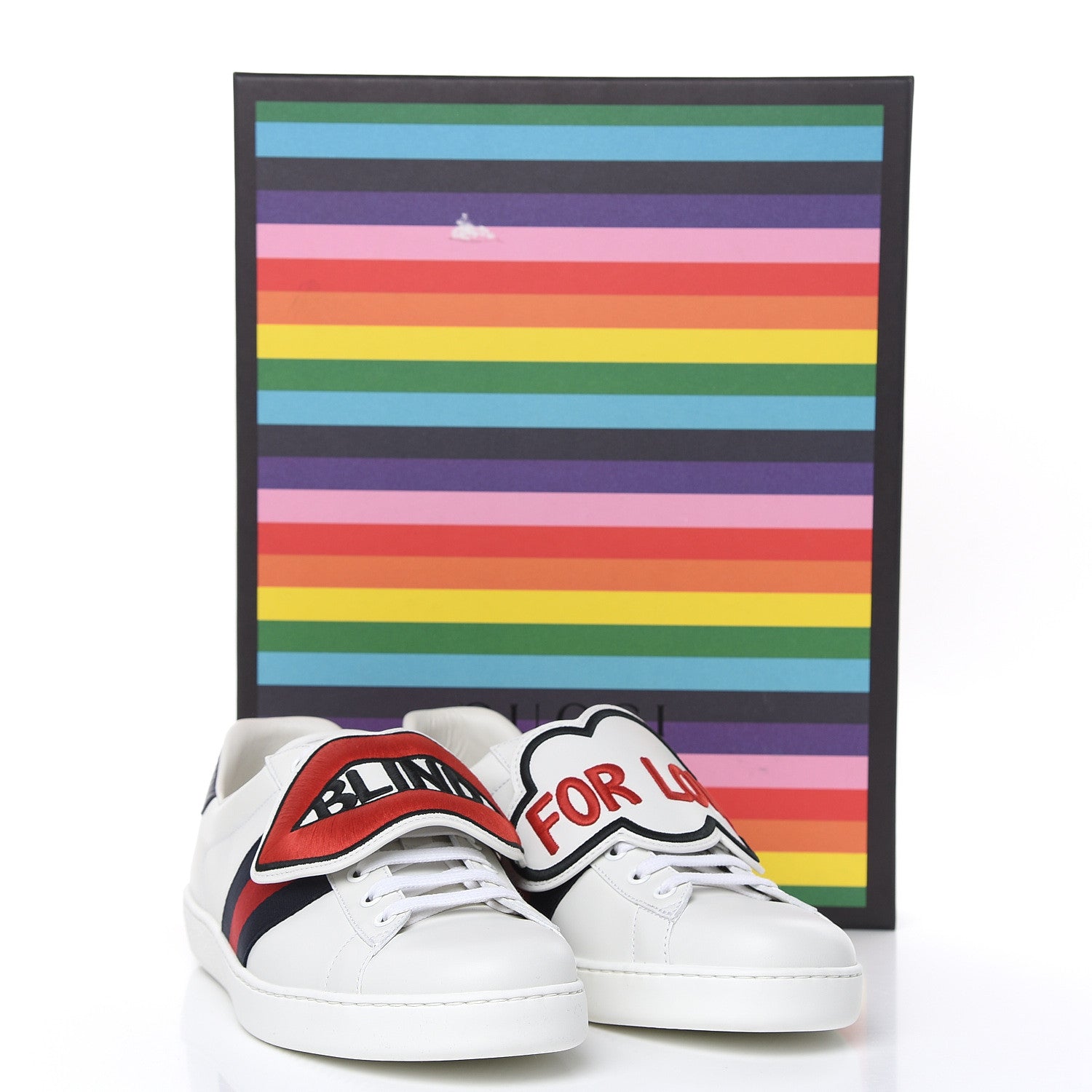 Gucci Calfskin Ayers Web Blind for Love Embroidered Mens Ace Sneakers 9 White 10 of 10