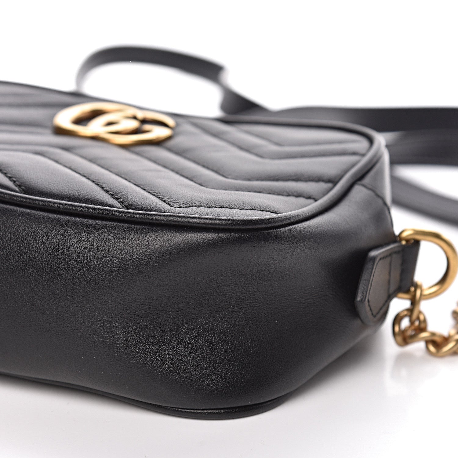 Gucci Calfskin Matelasse Mini GG Marmont Chain Shoulder Bag Black 9 of 10