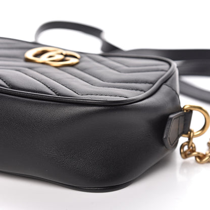 Gucci Calfskin Matelasse Mini GG Marmont Chain Shoulder Bag Black 9 of 10
