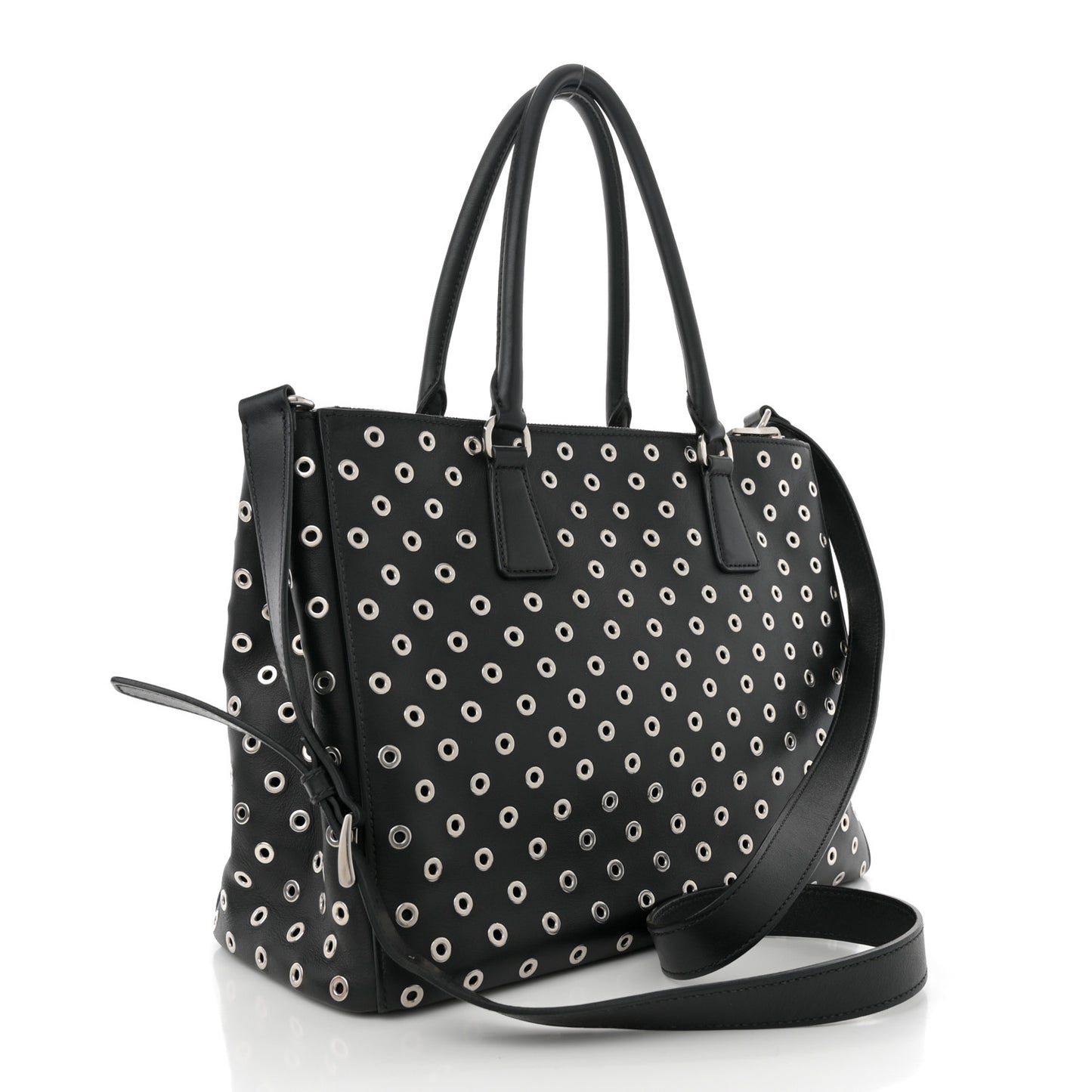 City Calf Grommet Large Double Zip Tote Black