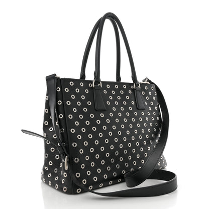 Prada City Calf Grommet Large Double Zip Tote Black 3 of 14