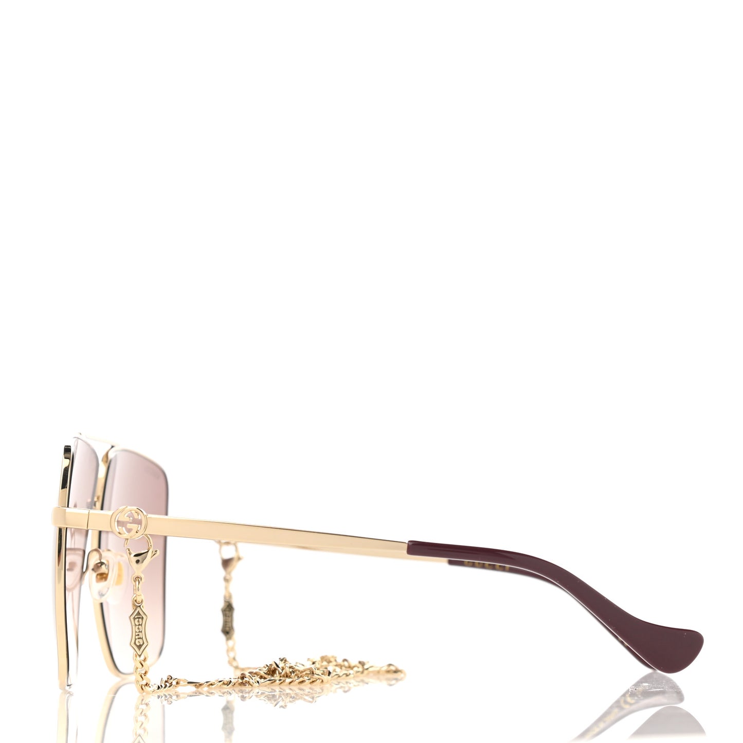 Metal Navigator Square Chain Sunglasses GG1089S Gold Pink