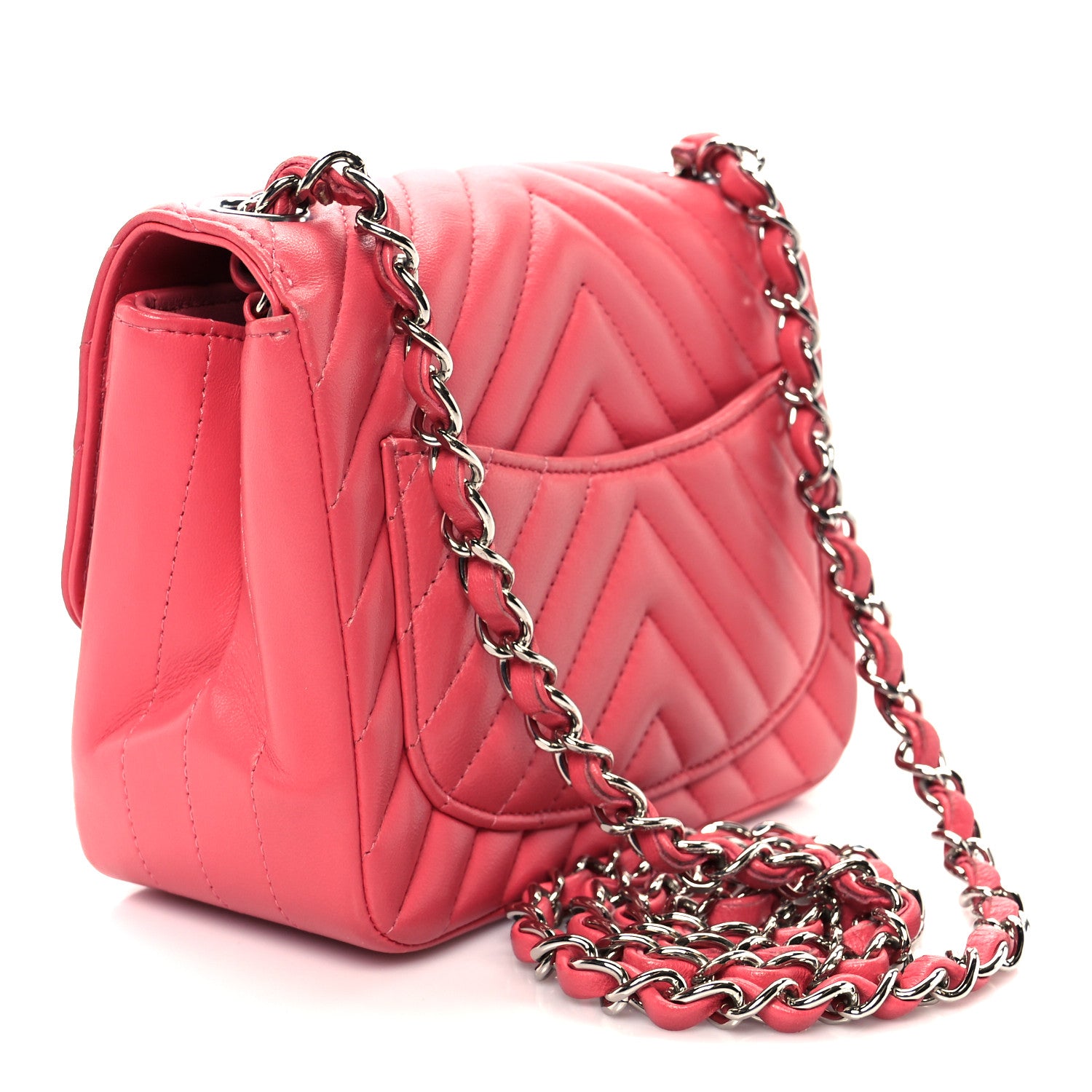 Chanel Lambskin Chevron Quilted Mini Square Flap Pink 3 of 11