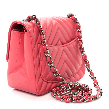 Chanel Lambskin Chevron Quilted Mini Square Flap Pink 3 of 11