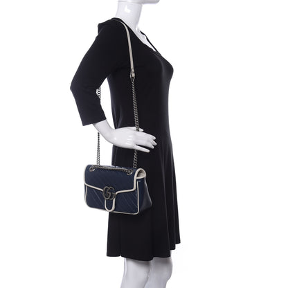 Gucci Vintage Effect Calfskin Matelasse Diagonal Small Torchon GG Marmont Shoulder Bag Blue Agata Mystic White 2 of 10