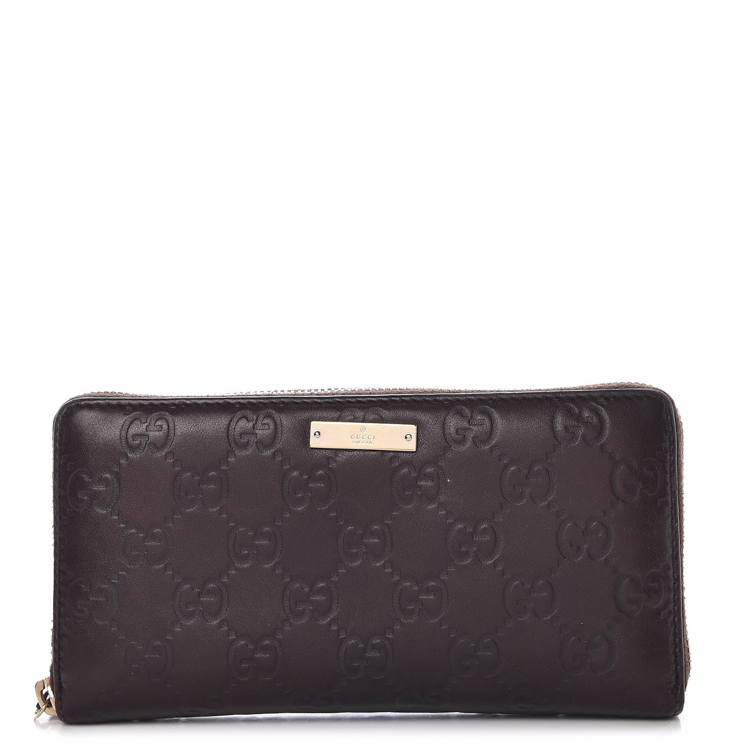 Gucci Guccissima Margaux Calfskin Metal Bar Zip Around Wallet Chocolate 1 of 11
