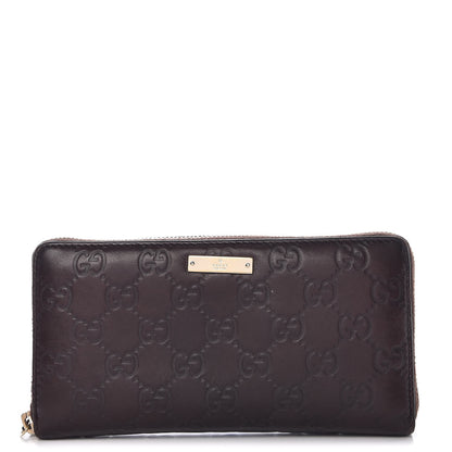 Gucci Guccissima Margaux Calfskin Metal Bar Zip Around Wallet Chocolate 1 of 11