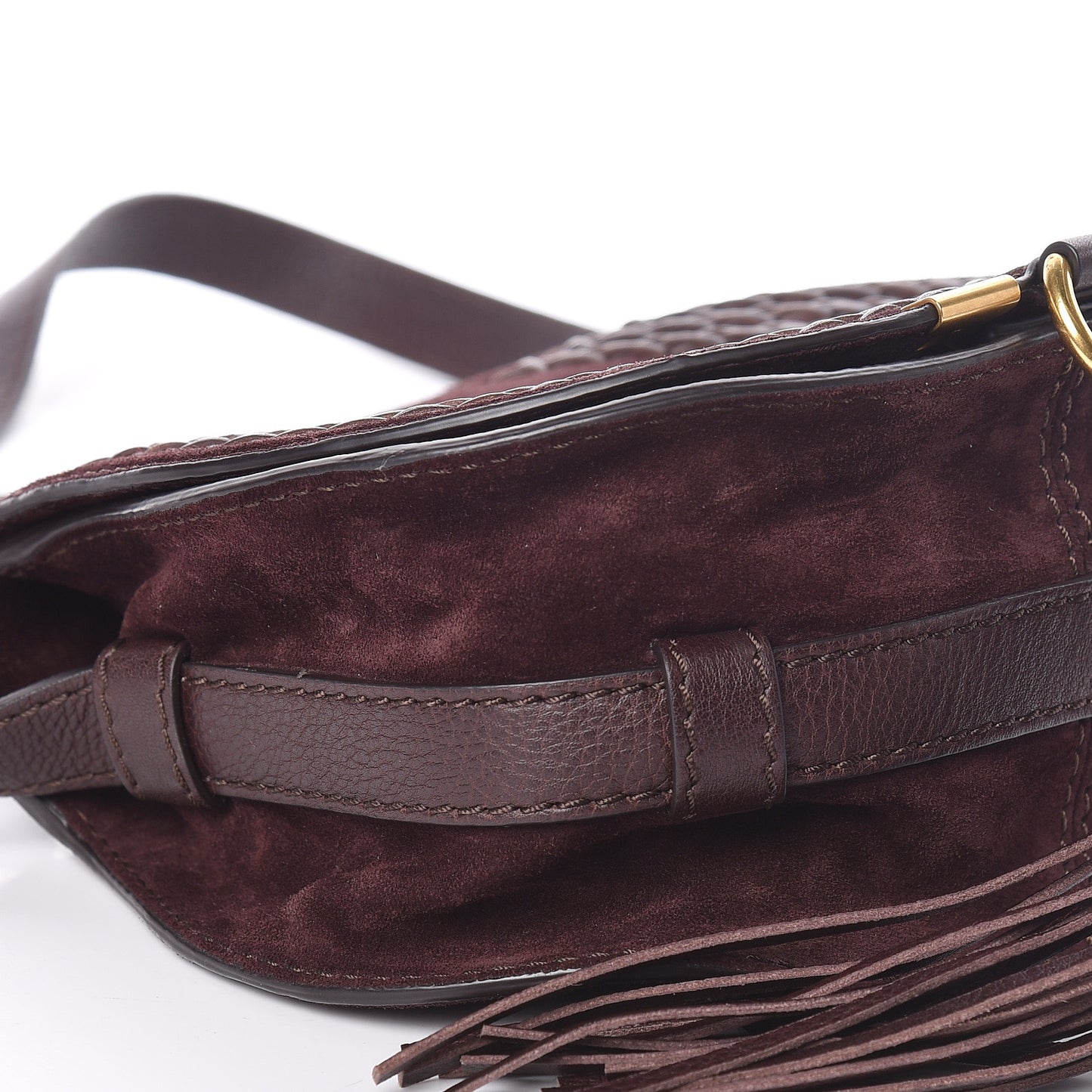 Suede Calfskin Braided Mini Marcie Round Crossbody Bag Carbon Brown