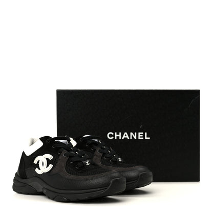 Chanel Mesh Suede Grained Calfskin Womens CC Sneakers 37 Black White 10 of 10